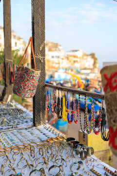 moroccan style accessories on roadside stall, Taghazout, Morocco holiday