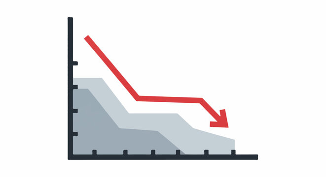 A red arrow points downwards on a graph, indicating a downward trend