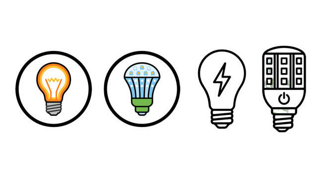 Set of four light bulb icons in outlined vector style