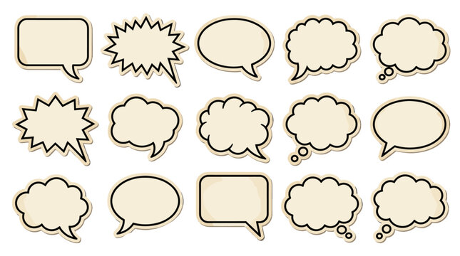 Set of blank retro comic speech and thought bubbles