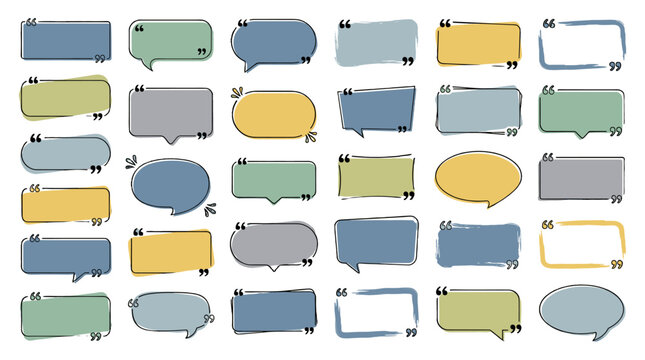 Set of hand drawn speech bubbles and quote box frames