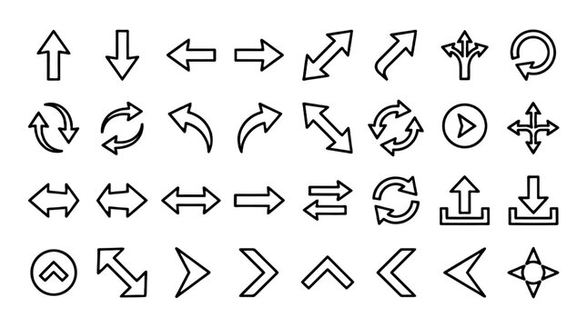 Set of outline arrow web icons in line style