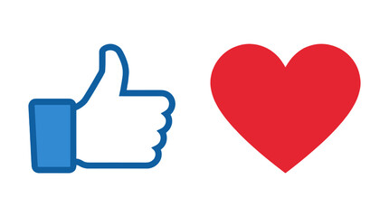 Fototapeta premium Thumbs up and red heart icon vector illustration set