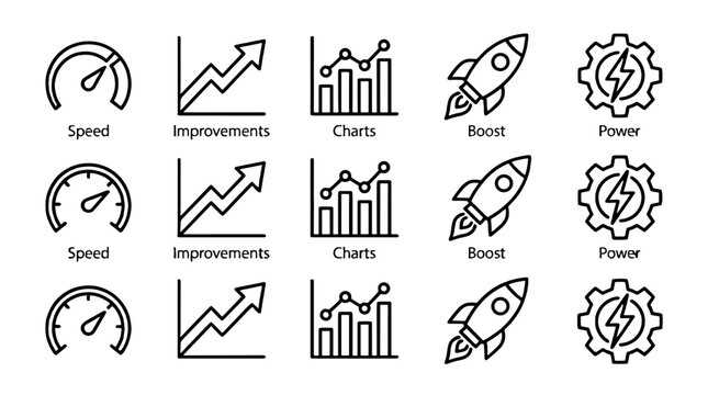 Performance web icons set in simple line style