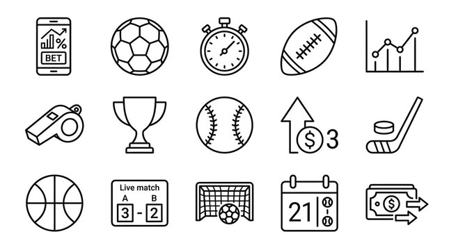 Collection of sports icons and symbols for various games.