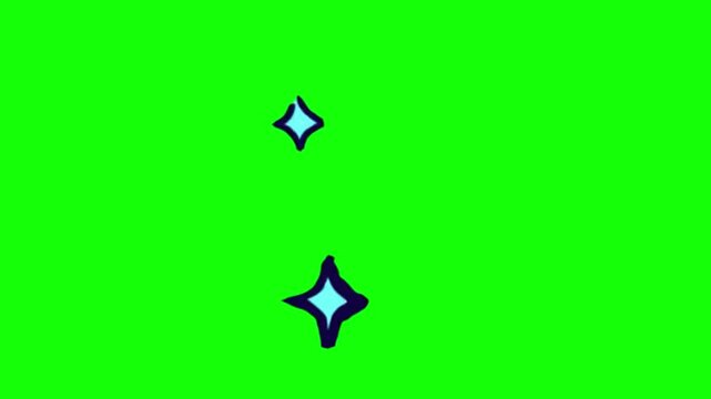 Stars flicker in a simple hand-drawn animation style set against a bright green chroma key background for easy compositing.