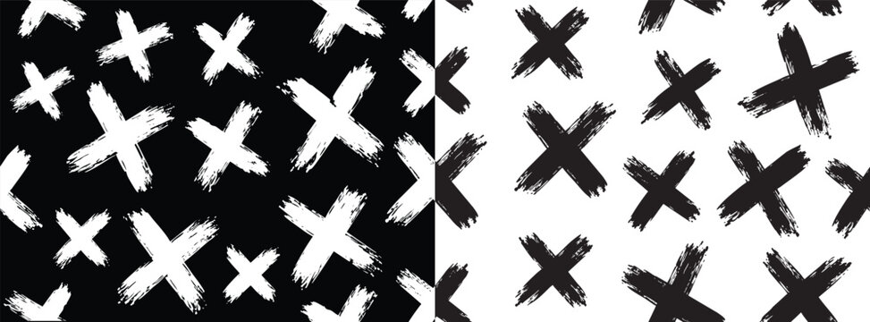Seamless pattern with handdrawn brush stroke x marks