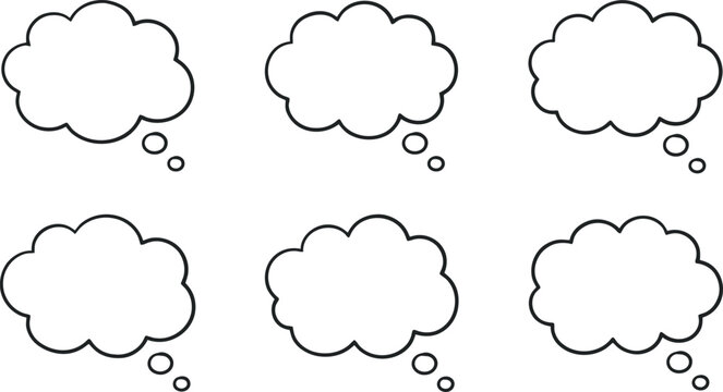 Thought bubbles collection, hand drawn cloud shapes.