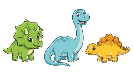 Fototapeta premium Cute cartoon dinosaurs set with triceratops and sauropod