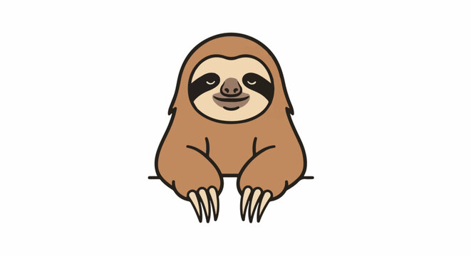Cartoon sloth peeking over an edge with a smiling face and long claws visible
