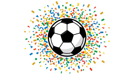 Naklejka premium Soccer ball with colorful confetti explosion on white background.