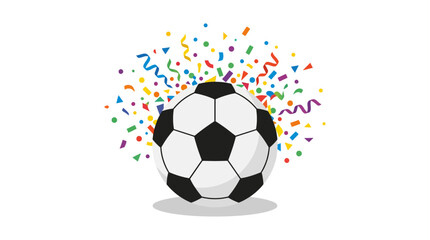 Obraz premium Soccer ball with colorful celebration confetti background.