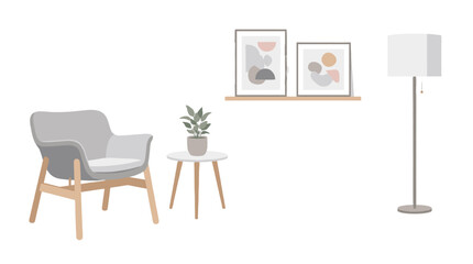 Fototapeta premium Minimal living room interior with armchair, table and floor lamp