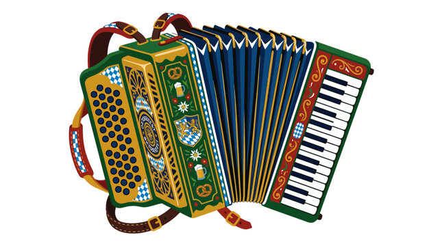 Traditional green and brown folk accordion musical instrument.