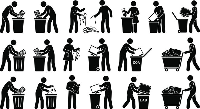 People recycling and disposing of old electronics