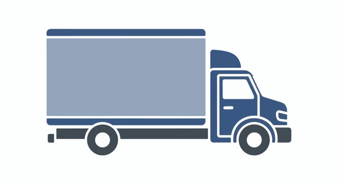 A simplified illustration of a blue and grey box truck is shown from the side