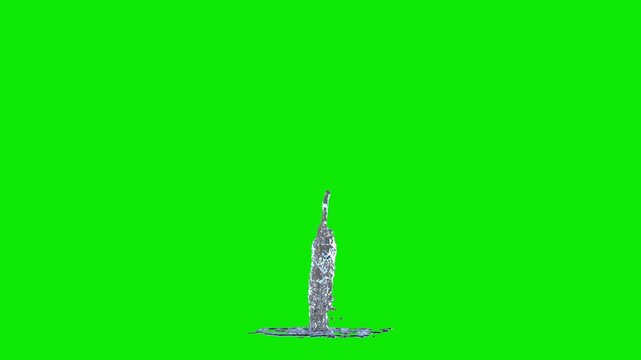 Isolated Tiny Trickle Fountain rising upwards straight on a perfect green background