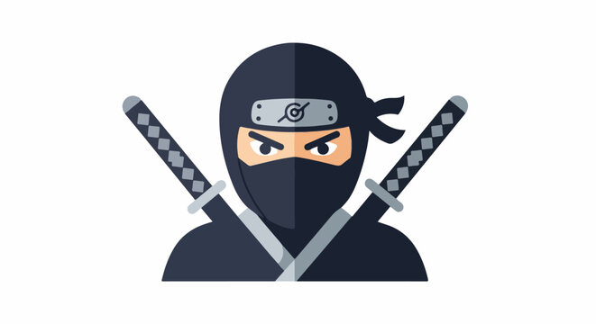 Fierce ninja warrior with crossed swords, ready for action