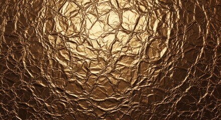 Obraz premium Crumpled gold foil texture with metallic reflections deep creases