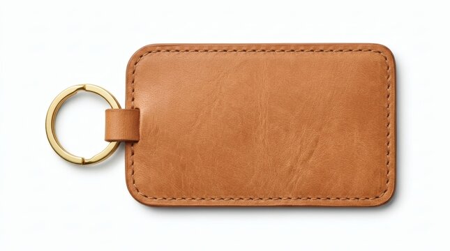 Brown leather key fob, luxury keychain, tan leather accessory, gold hardware