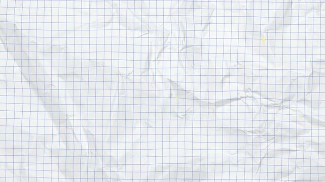 Graph paper features a heavily crumpled texture that creates a complex pattern of white shadows and deep creases across the page.