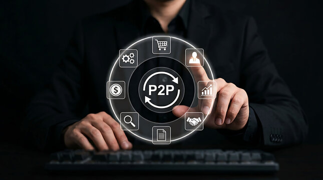 Peer to peer business network strategy with keyboard and user connection