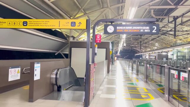 Outside Blok M MRT Station in Jakarta. Jakarta Mass Rapid Transit (MRT) is a first subway railroad transportation in Indonesia. 