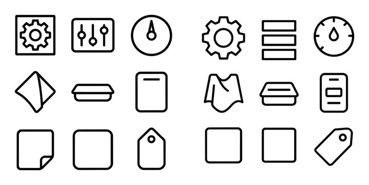 Settings and document UI elements with gear, slider and tag for web UI design in minimal outline style