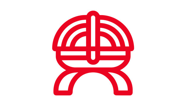 Red abstract grill icon on white background, simple design, modern logo symbol
