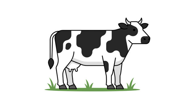 Vector illustration of a cute holstein cow standing on green grass, side view