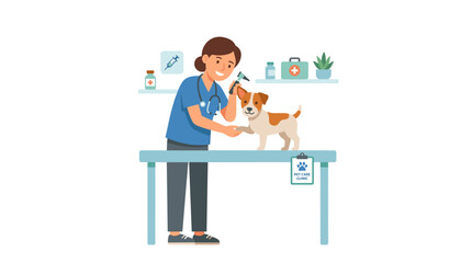 Fototapeta premium Veterinarian examining a small dog in a clinic, professional pet care and medical checkup concept