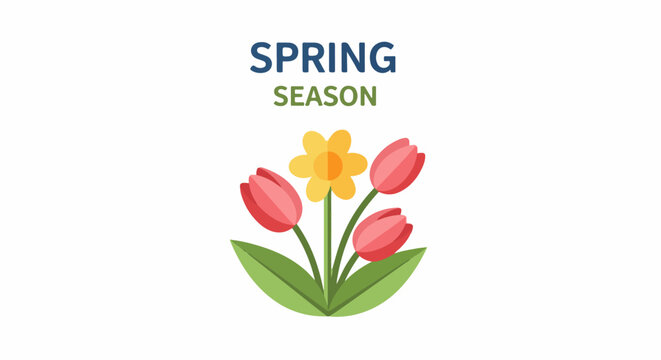 A bright and cheerful depiction of spring, featuring tulips and a yellow flower
