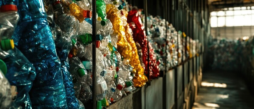 Recycled plastic bottles in storage