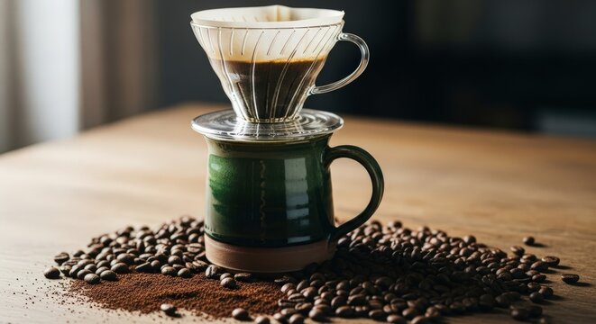 Coffee Pour Over Brewer Cup Beans.
