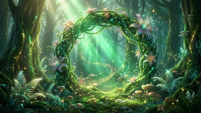 森の魔法アーチの幻想ループ動画