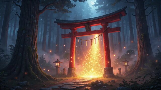神秘の鳥居の和風幻想ループ動画
