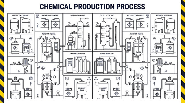 Industrial chemical production process schematic illustration