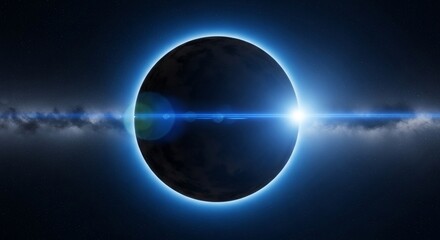 Fototapeta premium Solar Eclipse in Space with Bright Light and Clouds