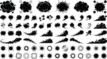 Collection of various black explosion and burst graphic design elements on white background © MD ANWAR