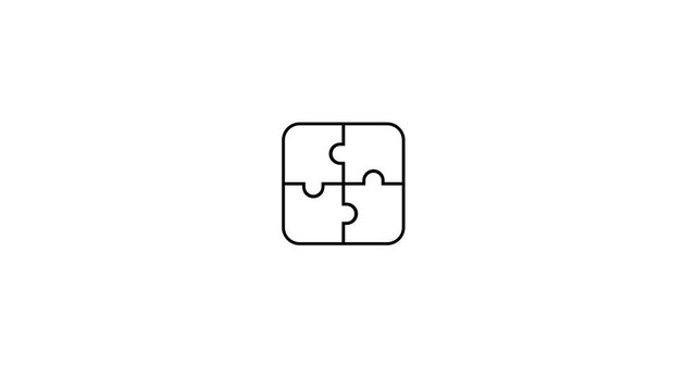 Minimal Puzzle Pieces Animation Icon Design Featuring Four Interlocking Elements Symbolizing Teamwork Connection Problem Solving Collaboration Concept