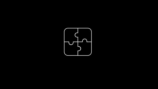 Minimal Puzzle Pieces Animation Icon Design Featuring Four Interlocking Elements Symbolizing Teamwork Connection Problem Solving Collaboration Concept