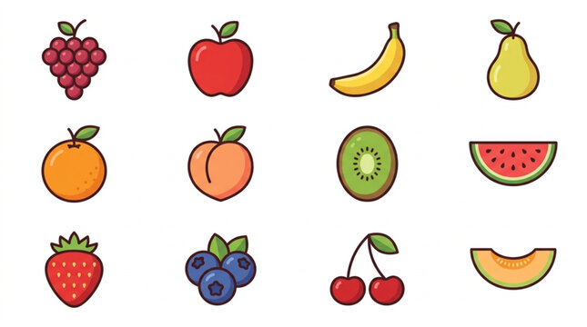 Collection of Fresh Fruit Icons Vector Illustration.