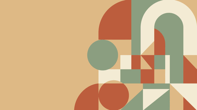 Retro geometric abstract background with curves and squares in muted colors