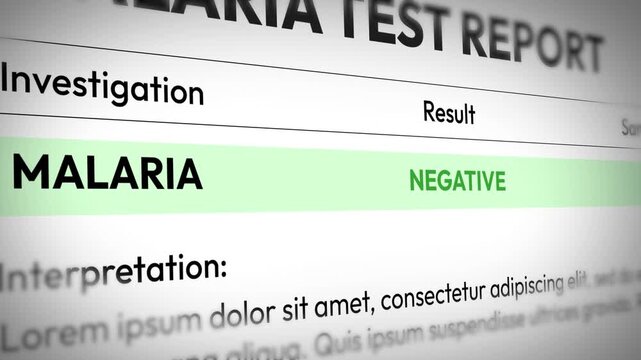 4k animation of malaria test report displaying negative result emphasizing health examination and medical diagnosis, 4k concept design
