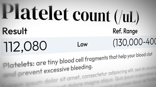 4K animation of low platelet count test results,blood clotting, health diagnosis, 4k footage