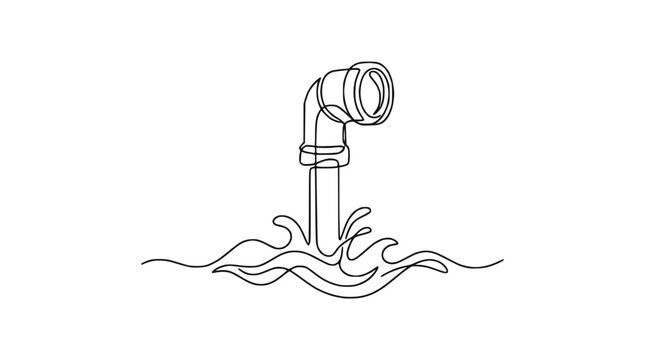 Continuous line drawing of periscope emerging from water waves, minimalist design