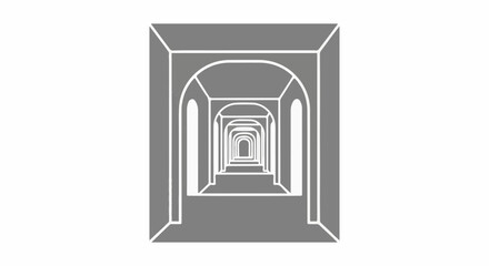 Fototapeta premium Stylized grey hallway with repeating arched openings receding into the distance