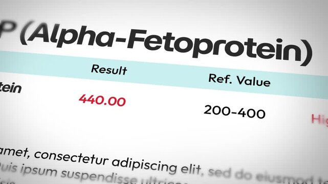 Elevated Alpha-fetoprotein blood test results with for medical diagnostics, 4k animation