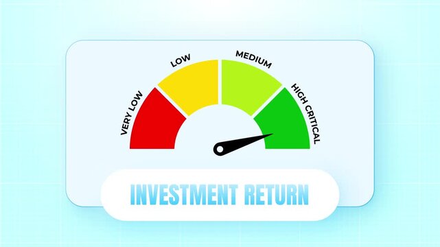 Decreased investment return reading on a beautifully crafted matte basalt scale, surrounded by rich visuals and dynamic lighting 4k video