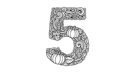 Fototapeta premium Number Five With Pumpkin Decorations.